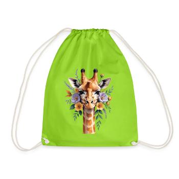 Giraffe mit Blütenkranz - Turnbeutel - Neongrün - Vorne