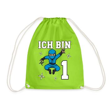 Ich bin 1 Ninja 1. Geburtstag blau Karate - Turnbeutel - Neongrün - Vorne