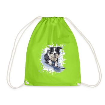 Border Collie Hund Snowboard - Turnbeutel - Neongrün - Vorne