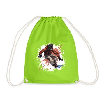 Great Dane Dog Snowboard Sport - Drawstring Bag - neon green - Front