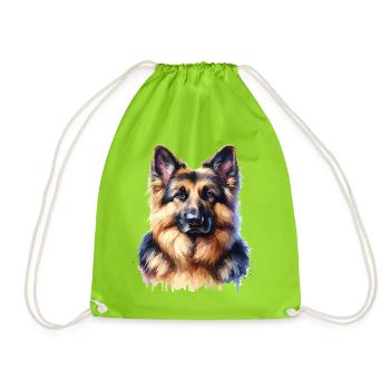 Schäferhund Porträt in Aquarellstil - Turnbeutel - Neongrün - Vorne