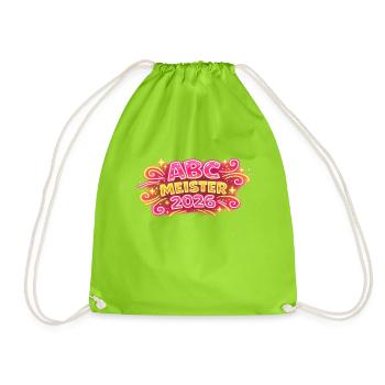 ABC Meister 2026 Einschulung Geschenk - Turnbeutel - Neongrün - Vorne