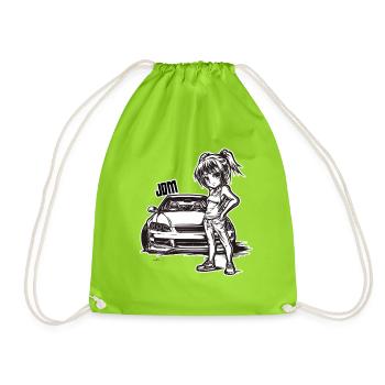 Fille d’anime JDM avec dessin de voiture - Sac de sport léger - vert néon - Devant