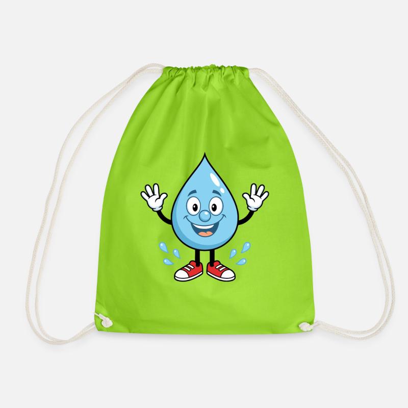 Happy water drop with sneakers - Drawstring Bag - neon green