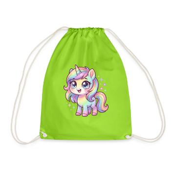 Pastellregen-Einhorn Chibi - Turnbeutel - Neongrün - Vorne