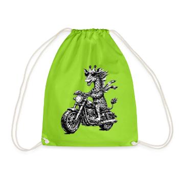 Giraffe on motorcycle with sunglasses - Drawstring Bag - neon green - Front