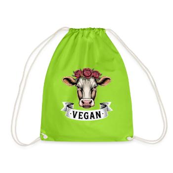 VEGAN Cow with Flower Wreath Animal Love Animal Welfare - Drawstring Bag - neon green - Front