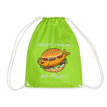 Cartoon Fischbrötchen Küsten Humor - Turnbeutel - Neongrün - Vorne