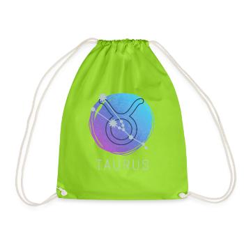 Taurus Zodiac Watercolor Astrology - Drawstring Bag - neon green - Front