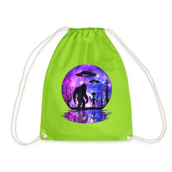 Alien Bigfoot UFO Sasquatch Believers Spaceship - Drawstring Bag - neon green - Front