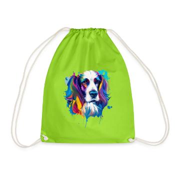 Cocker Spaniel Dog Colorful Pop Art Portrait - Drawstring Bag - neon green - Front