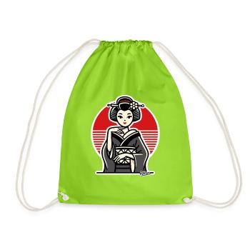Geisha in Red Circle Illustration - Drawstring Bag - neon green - Front