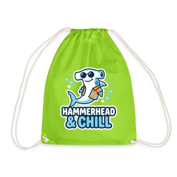 HAMMERHEAD & CHILL Hammerhead Shark Motif - Drawstring Bag - neon green - Front