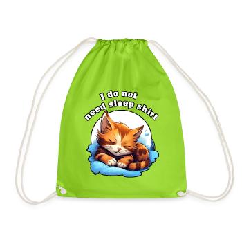 Schlaflose Katze auf Wolken Schlaf Shirt - Turnbeutel - Neongrün - Vorne