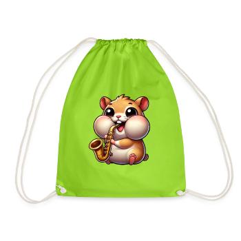 Saxophone hamster mignon, musique de dessin animé jazz - Sac de sport léger - vert néon - Devant