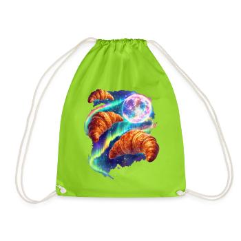 Cosmic croissants in the starry sky - Drawstring Bag - neon green - Front
