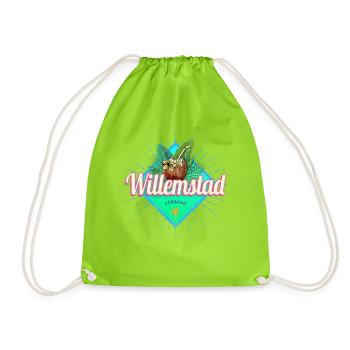 Willemstad Curacao Retro Holiday Caribbean Souvenir - Drawstring Bag - neon green - Front