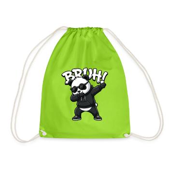 Bruh Panda Dabbing Cool Panda Bear Funny - Drawstring Bag - neon green - Front