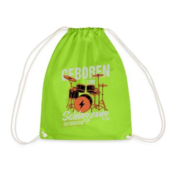 Geboren zum Schlagzeugspielen / Drummer - Turnbeutel - Neongrün - Vorne