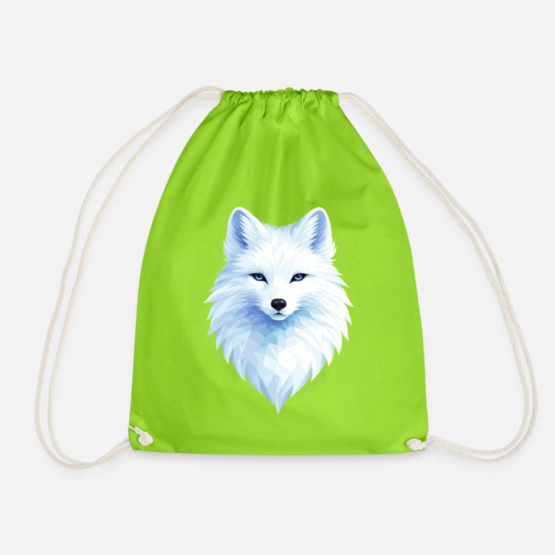 Polar Fox Blue Polygon– Geometric Polar Fox Design - Drawstring Bag - neon green