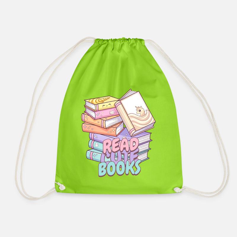 Süß Kawaii Look Bücherstapel Design - Turnbeutel - Neongrün