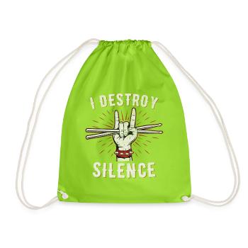 I Destroy Silence Drummer Hand Graphic - Drawstring Bag - neon green - Front