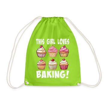 This girl loves baking cupcakes - Drawstring Bag - neon green - Front