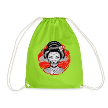  Japanische Geisha Oni Maske Dämonisches Yokai - Turnbeutel - Neongrün - Vorne