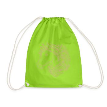 Horse floral boho horse girl pink - Drawstring Bag - neon green - Front