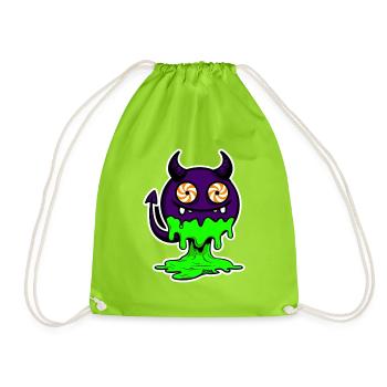 Lila Dämon mit Neon-Schleim - Turnbeutel - Neongrün - Vorne