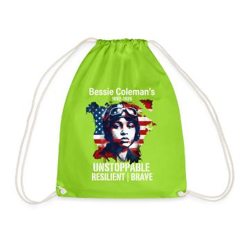 Bessie Coleman Courageous aviation pioneer - Drawstring Bag - neon green - Front