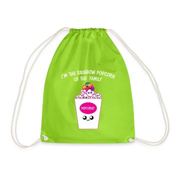 Rainbow Popcorn Family Cute Pride Graphic - Drawstring Bag - neon green - Front