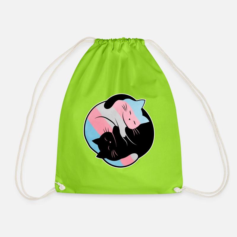 Transgender Yin Yang Cat LGBT Pride Flag - Drawstring Bag - neon green