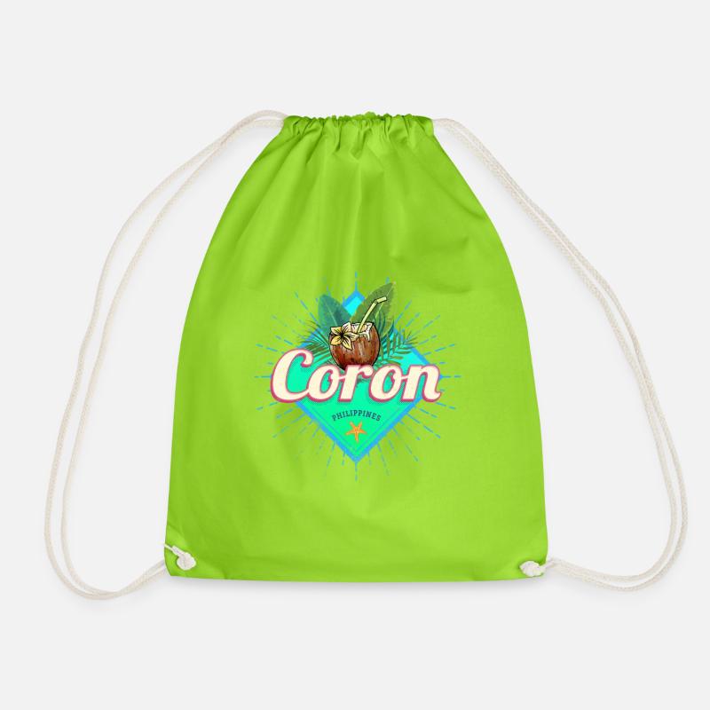 Coron Island in the Philippines Coconut Souvenir - Drawstring Bag - neon green