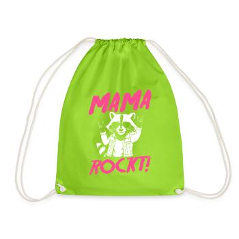 Waschbär Mutter Coole Rocker Mama - Turnbeutel - Neongrün - Vorne