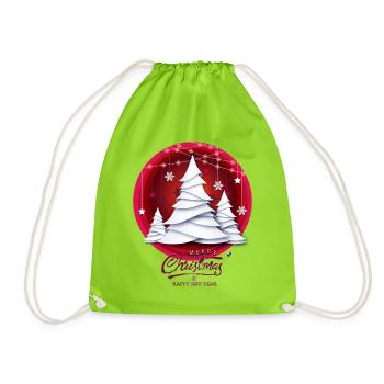 Balle de Noël rouge avec sapins blancs - Sac de sport léger - vert néon - Devant