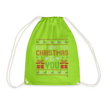 Weihnachtskreuzstich Abbildung mit Inschrift - Turnbeutel - Neongrün - Vorne