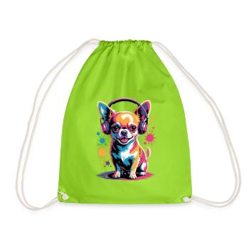 Chihuahua Headphones - Drawstring Bag - neon green - Front