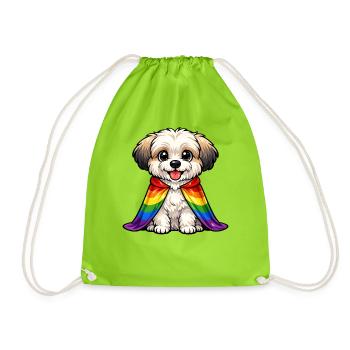 Havanese Pride Dog Rainbow Cloak LGBTQ - Drawstring Bag - neon green - Front