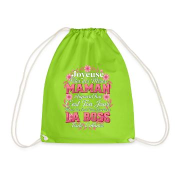 Joyeuse Fête des Mères Maman La Patronne Fleurs - Sac de sport léger - vert néon - Devant
