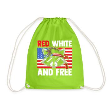 Patriotic Raccoon American Flag Trash Panda - Drawstring Bag - neon green - Front