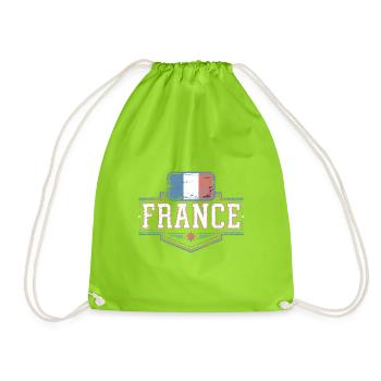 Frankreich Französische Flagge Vintage - Turnbeutel - Neongrün - Vorne