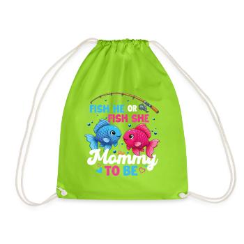 Fish He Or Fish She Mommy To Be - Drawstring Bag - neon green - Front