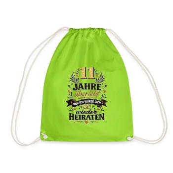 11. Hochzeitstag Jahrestag Geschenk Ehepaar - Turnbeutel - Neongrün - Vorne