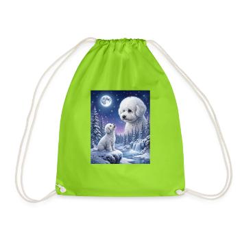 Hurlant à la Lune Mème Chien Bichon Frisé - Sac de sport léger - vert néon - Devant