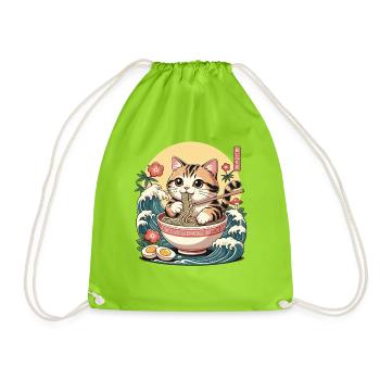 Ramen neko mignons chats mangeant des nouilles Kawaii Waves - Sac de sport léger - vert néon - Devant