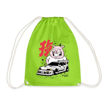 Pig Drift JP jdm Car - Drawstring Bag - neon green - Front