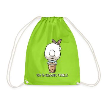 Cute Bunny Funny Boba Bubble Tea - Drawstring Bag - neon green - Front
