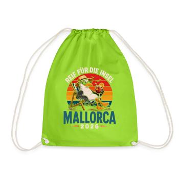Mallorca 2026 Strandkorb Seemöwe - Turnbeutel - Neongrün - Vorne
