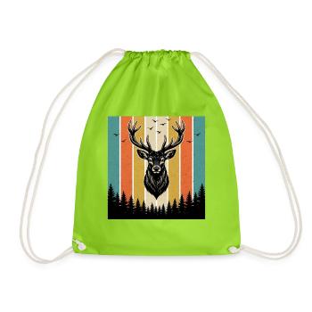 Deer head in the forest with birds and trees nature - Drawstring Bag - neon green - Front